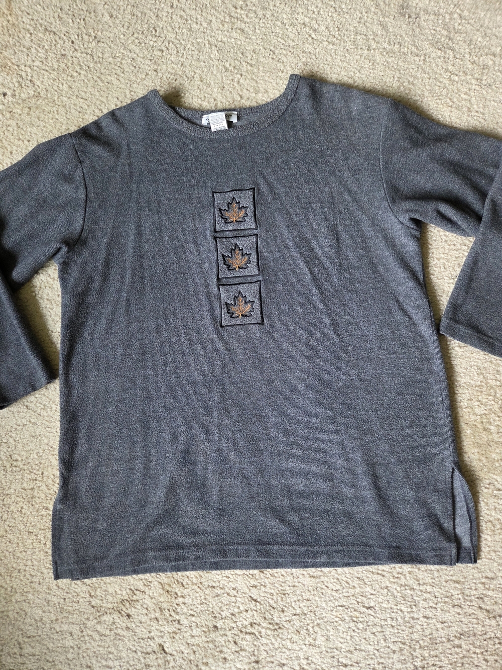 Vintage Agenda Embroidered 3 Leaf 3/4 Sleeve Knit Top Size XXLT